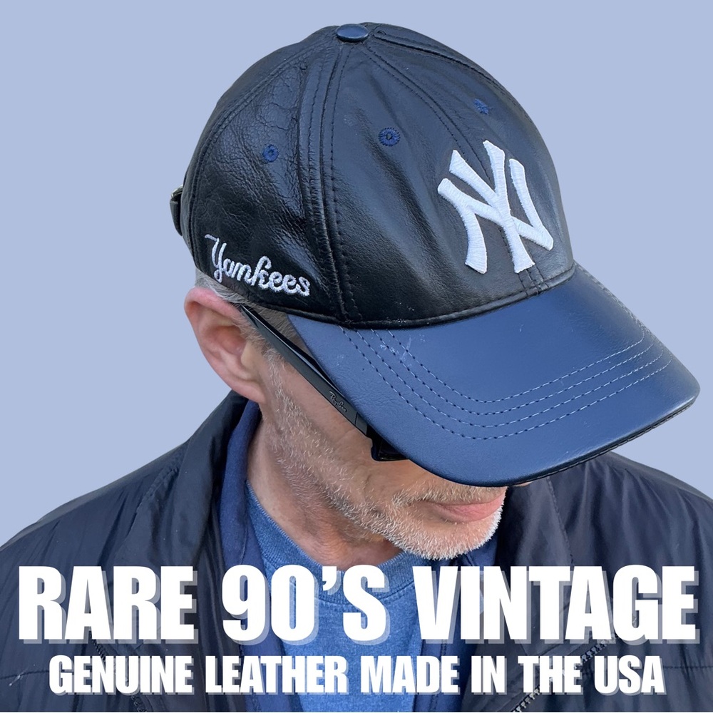 Vintage New York Yankees Genuine Leather Strapback Hat – 1990s Logo AthleticBX26